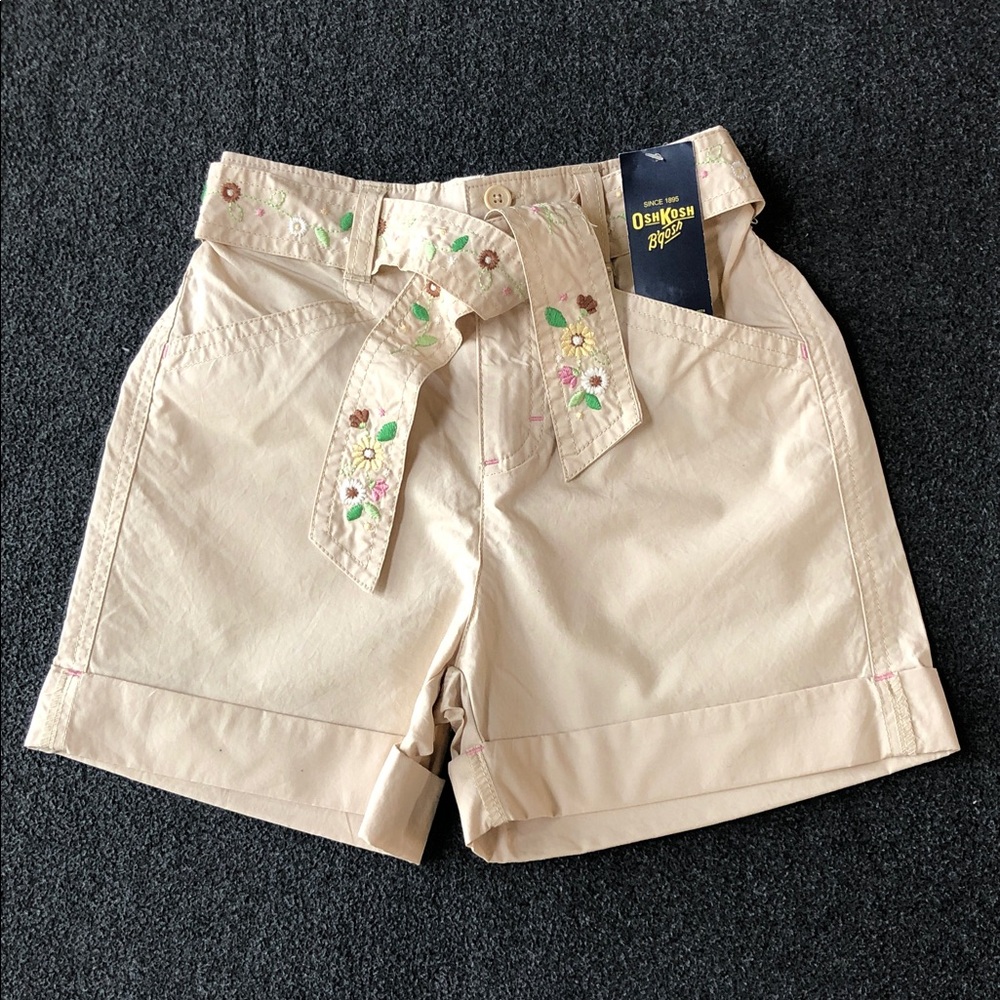 Oshkosh B'Gosh Girls 100% Cotton Shorts, Floral Embroidery Matching Belt Size 10